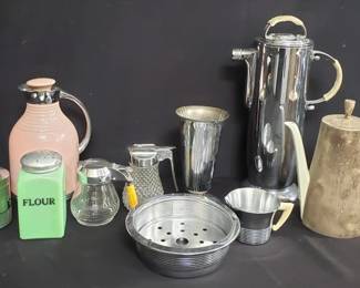 Lot # : 417 - Group of chrome, glass, porcelain teapots and
