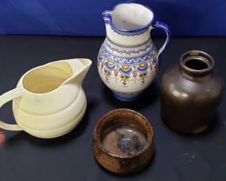 Lot # : 301 - Group of pottery pitchers, vase, and bowl
