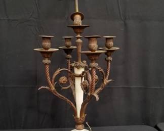 Lot # : 488 - Vintage bronze and alabaster candelabra table lamp
