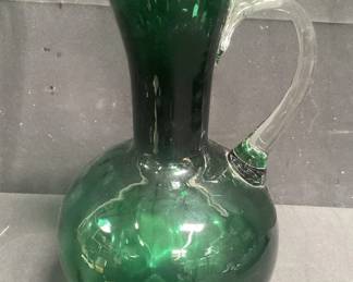 Lot # : 108 - Vintage hand blown green glass pitcher
