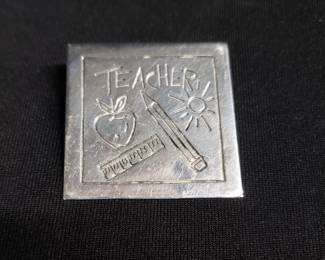 Lot # : 395 - Sterling silver Teacher pin or pendant
