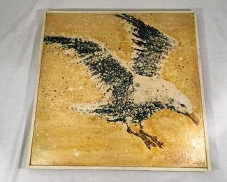 Lot # : 100f - Vintage oil painting on canvas, seagull in flight
