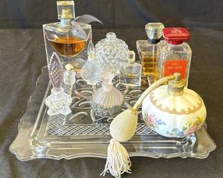 Lot # : 310z - Group of vintage perfume bottles with glass tray
