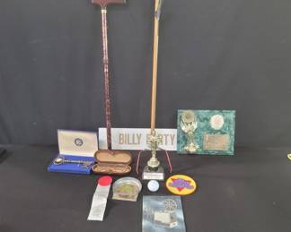 Lot # : 677 - Box of Billy Barty awards, cane, etc
