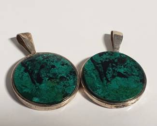 Lot # : 541 - Pair of sterling silver (925) & malachite pendants
