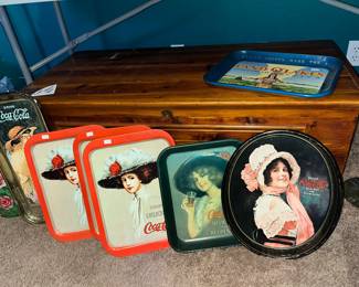VINTAGE COCA COLA TRAYS & CEDAR HOPE CHEST