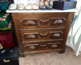 ANTIQUE WALN UT CHEST w/ MARBLE TOP