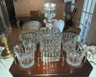 LOVELY WEDGEWOOD CRYSTAL DECANTER & GLASSES w/ TRAY
