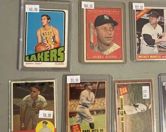 SEVERAL AMAZING SPORTS CARDS: JERRY WEST, 3 MICKEY MANTLES, BABE RUTH