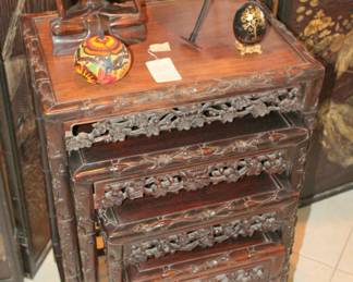 Nest of Carved Rosewood Tables