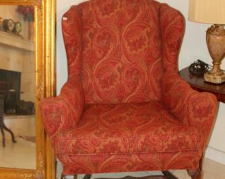 Paisley Upholstered French Wing Chair
