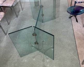 LARGE Vintage Modern Style of Pace Thick All Glass Dining Table V Double Pedestal Base