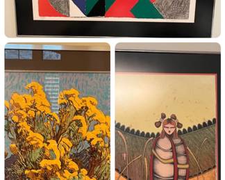 Many vintage lithographs and serigraphs, two proofs, some modern art, some Native American and other.