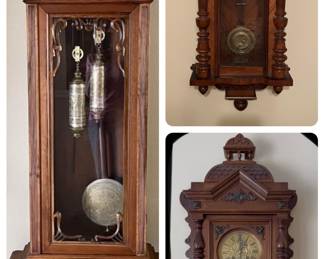 Johann Holecek grandfather clock.  German. Etched Weights & Pendulum - early 1900,s. 2 antique Gustav Becker wall clocks. They all work.