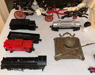 Vintage Lionel trains, and antique ink well