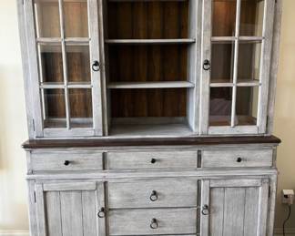 Distressed Flexsteel Plymouth Two-Toned Buffet & Wine Rack with Display Hutch - Gray Wash & Brown. Just owned a few months