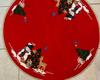 vintage felt christmas tree skirt, appliqué and sequins