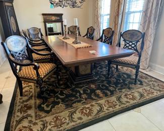 Habersham 9 Piece Dining Room Set, Double Pedestal Table, 8 Dining Arm Chairs