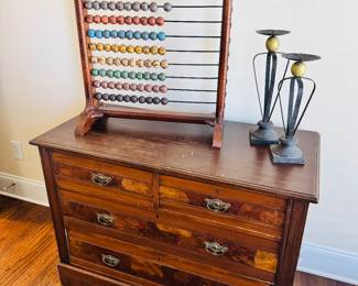 Wood Chest of Drawers, Antique Math Abacus
