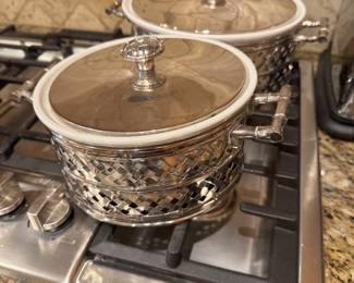 Lidded Silver Colored Metal Serving Dishes/Casseroles