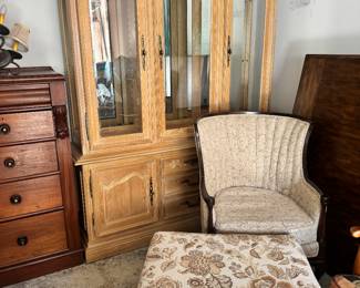 Curio/China Cabinet, Arm Chair, Ottoman