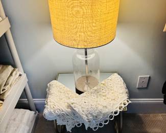 Glass Table Lamp, Crochet Windo Treatments
