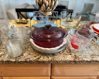 Amethyst Anchor Hocking Casserole, Pie Plates, Pyrex Measuring Cups, Ramicans, etc.