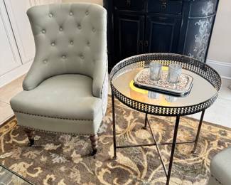 Mirror Top Metal Occasional Table, Arm Chair