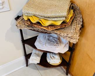 Table and Kitchen Linens, Wood Corner Shelf
