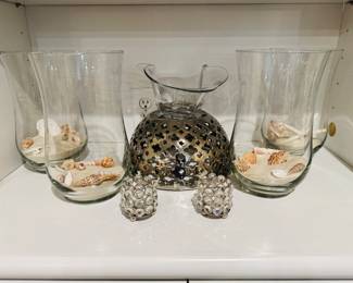 Sea Shells, Glass Vases/Sconces, Metal and Glass Bowls