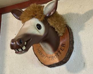 If you seen the earlier pictures of the rock and Bullwinkle head, this looks to be made by the same artist. This one little guy is called Harry Trotter, and with a great in any man cave or garage.