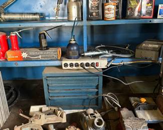 More oil cans. pipe bending toolds, and a great vice!