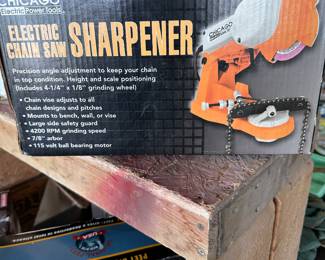This is the Chicago electric chainsaw sharpener we don’t think it’s ever been used!