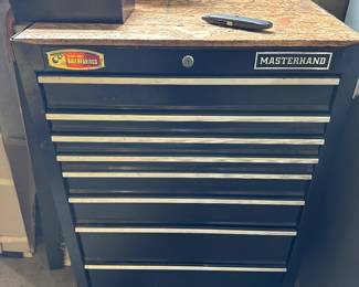 This is an eight drawer, solid, steel master hand tool chest. We’ve emptied it. It’s on wheels and ready for you to take home.