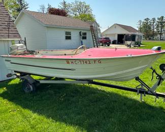 Vintage 1960s 15’ Aluminum Starcraft Boat with Outboard Motor AND Trailer. This boat is absolutely solid, but needs some TLC. Would make a great summer project!