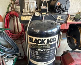 This is a massive 60 gallon black max 6 hp single stage pump air compressor!