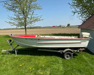 Vintage 1960s 15’ Aluminum Starcraft Boat with Outboard Motor AND Trailer. This boat is absolutely solid, but needs some TLC. Would make a great summer project!