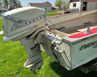 Vintage 1960s 15’ Aluminum Starcraft Boat with Outboard Motor AND Trailer. This boat is absolutely solid, but needs some TLC. Would make a great summer project!