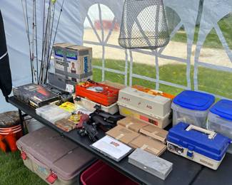 This whole corner of the tent is all fishing equipment