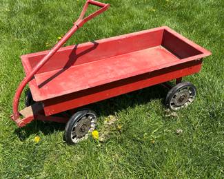 Fantastic Vintage ALL Metal Red Wagon! Original Paint with four Magliner Wheels! Excellent Condition!