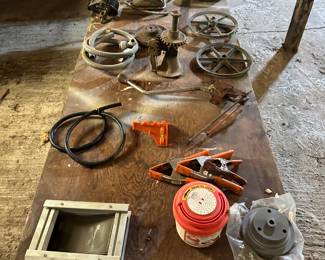 This table has an assortment of things from around the barn