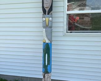 LOVE LOVE LOVE THIS! This fantastic TOTEM POLE was found hiding in the dark corner of the barn! It stands approximately 7-8 feet tall. Has a definite Native American feel to it.