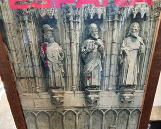 This is a very cool vintage poster in a wooden frame that was hanging in the building from the cathedral in Spain!