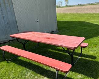 An AWESOME Large Wooden/Steel Picnic TableQ SOLID AS A ROCK!