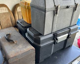 Here are five assorted toolboxes we emptied them all out for a heavy plastic and one as an old craftsman metal toolbox!