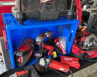 These next few shots are of a banquet table filled with Milwaukee tools and many other brands. This is a Milwaukee mother load!