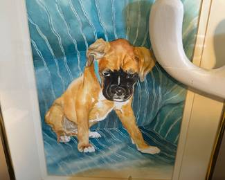 I own two boxers, Stuart and Freddie! This looks like Stuart when he was a puppy. It’s beautifully done an original watercolor. I normally don’t buy stuff at an estate sale I run, but this may be the one exception if it’s still here on Sunday.🥰