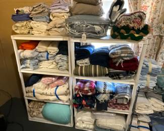 Linens, towels, and blankets.