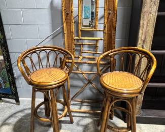 Bamboo Bar Stools and Mirrored Shelf Orlando