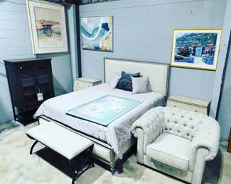 King Bed Set, Tufted Chair and Bar Cabinet Orlando Estate Auction